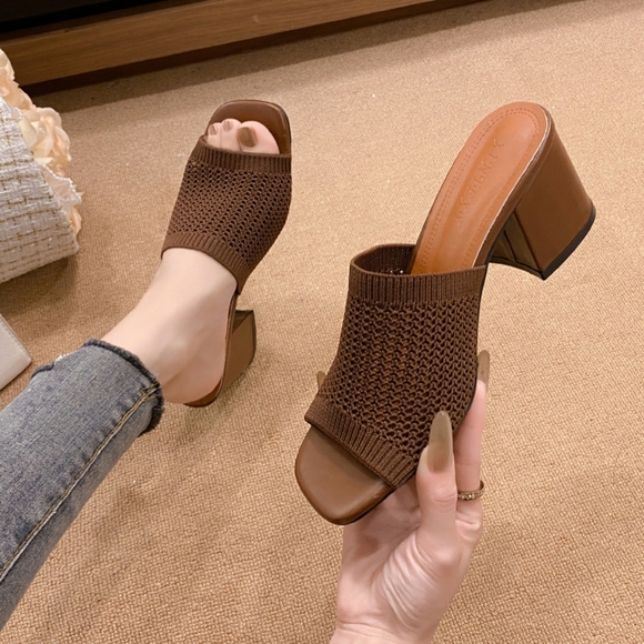 Block Heel Knit Sandals - Picture 2 of 5